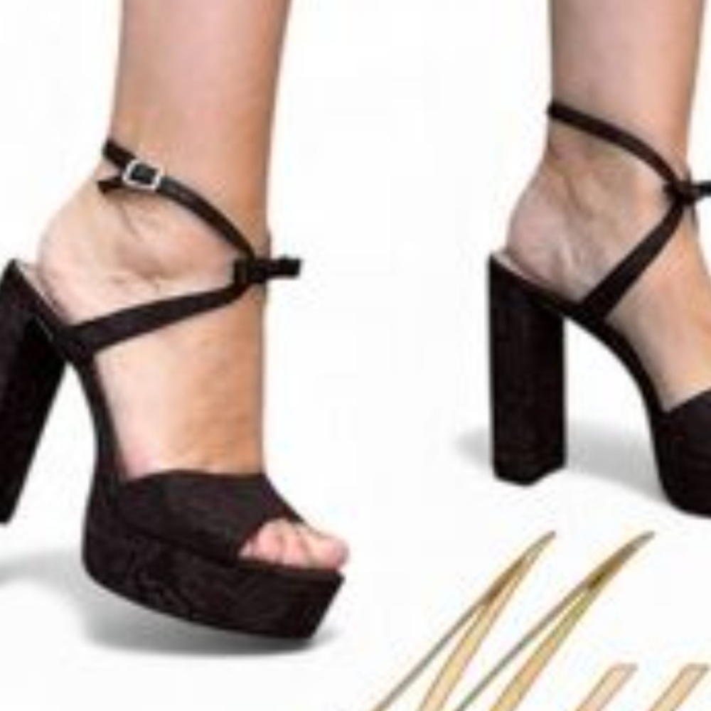 Platform Ankle-Strap Block Heels In Black